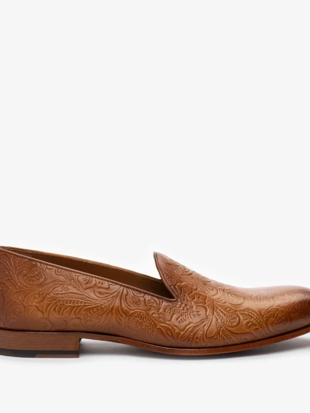 TAFT Mens Embossed Floral Leather Loafers Cognac Tan Handmade Spain EU 40.5